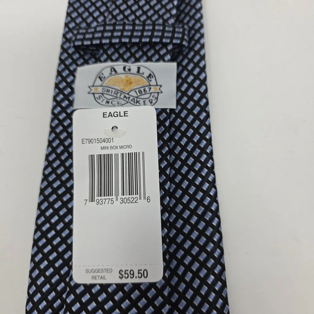 Eagle Necktie Mens Blue Black Mini Box Micro Geometric Silk Classic NEW